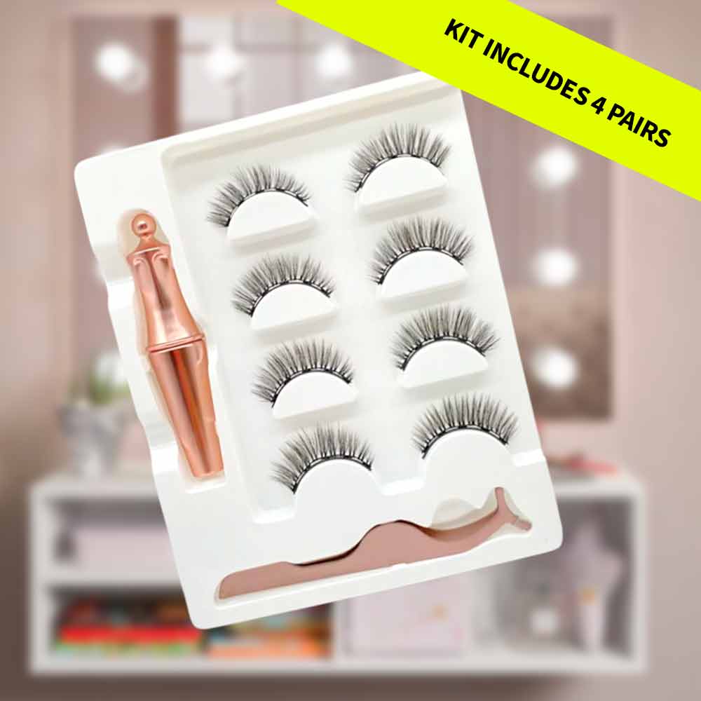 GlamLash Magnetic Eyelash Kit - 4 Pairs for Effortless Beauty