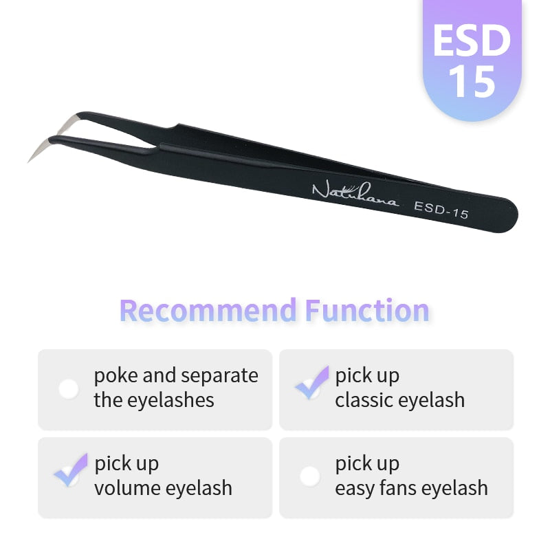 NATUHANA Anti-static Straight Eyelash Extension Tweezers Industrial Precision Curved Straight Lash Eyebrow Tweezers Makeup Tools