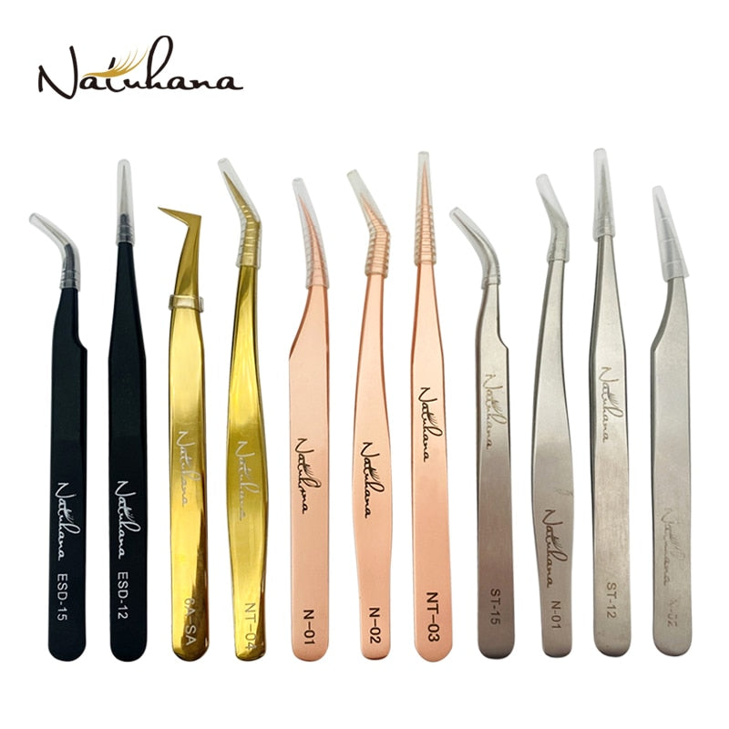 NATUHANA Anti-static Straight Eyelash Extension Tweezers Industrial Precision Curved Straight Lash Eyebrow Tweezers Makeup Tools