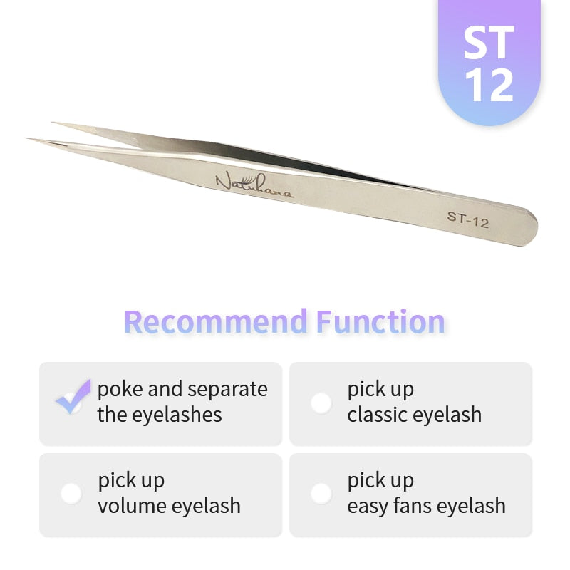 NATUHANA Anti-static Straight Eyelash Extension Tweezers Industrial Precision Curved Straight Lash Eyebrow Tweezers Makeup Tools