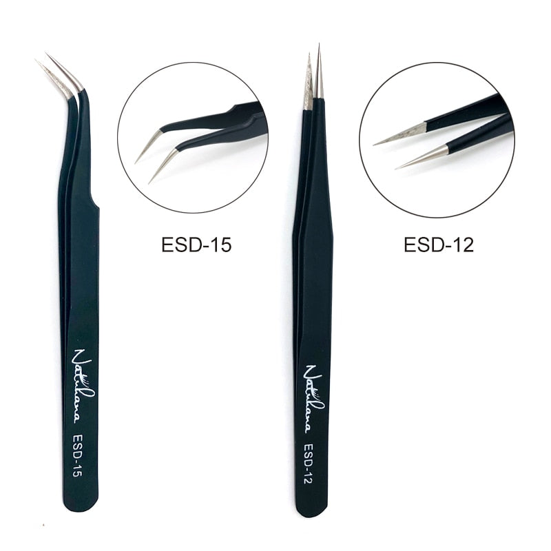 NATUHANA Anti-static Straight Eyelash Extension Tweezers Industrial Precision Curved Straight Lash Eyebrow Tweezers Makeup Tools