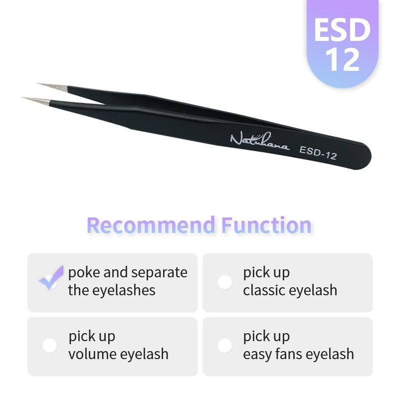 NATUHANA Anti-static Straight Eyelash Extension Tweezers Industrial Precision Curved Straight Lash Eyebrow Tweezers Makeup Tools