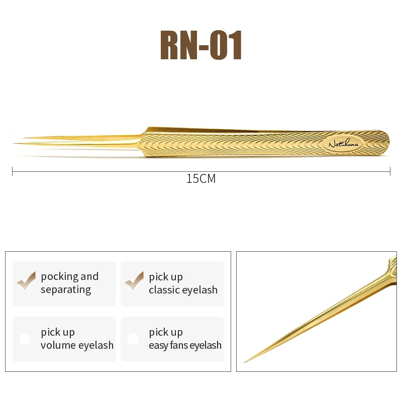 NATUHANA Anti-static Straight Eyelash Extension Tweezers Industrial Precision Curved Straight Lash Eyebrow Tweezers Makeup Tools